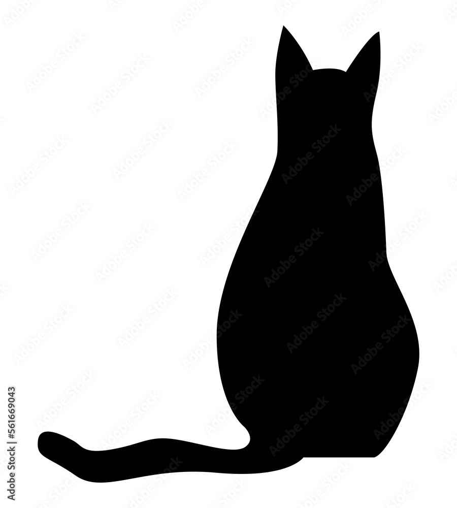 silhouette of black cat back view. isolated on white background. flat ...