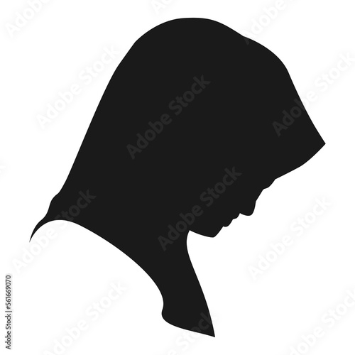 female hijab silhouette. hijab logo icon. side view. concept of women, clothing, muslim, ramadan, fashion, etc. flat vector.