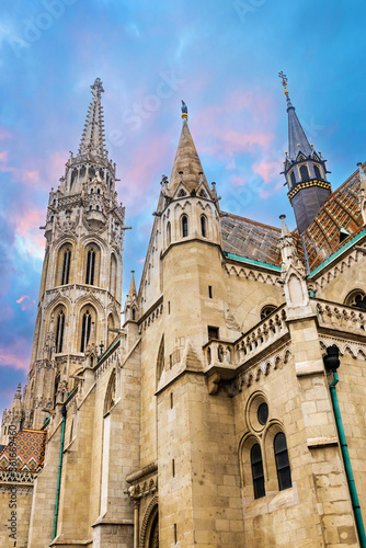 Scenic view of Matthias church at Fisherman Bastion fortress in Budapest