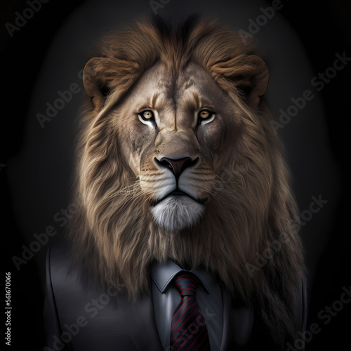 portrait of a lion in a business suit, generative AI
