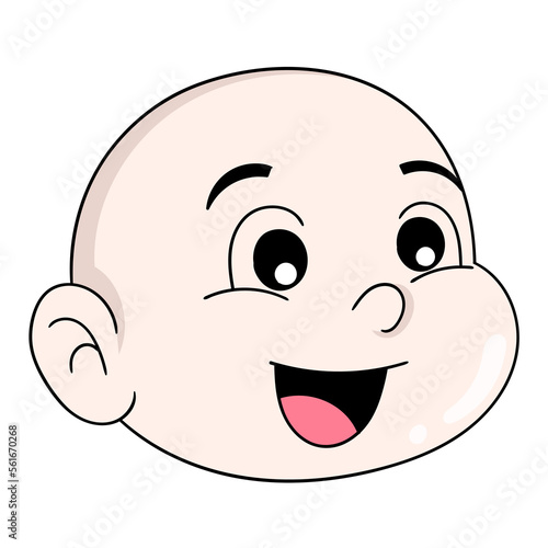 laughing baby boy head emoticon with shiny bald hair