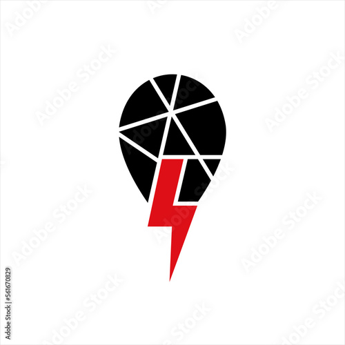 Abstract balloon logo design concept of number 9 with thunderbolt symbol.