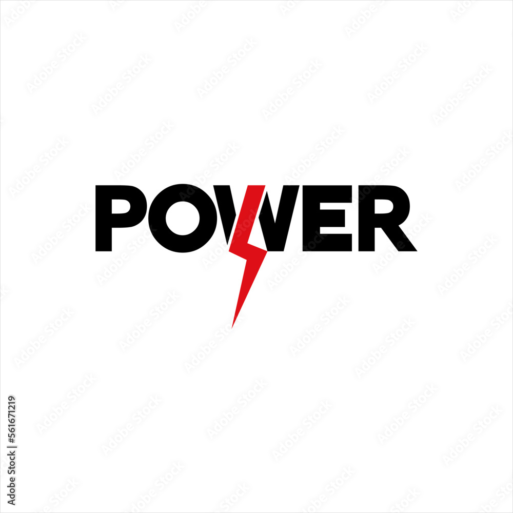 Fototapeta premium POWER word design with letter W concept with thunderbolt symbol.