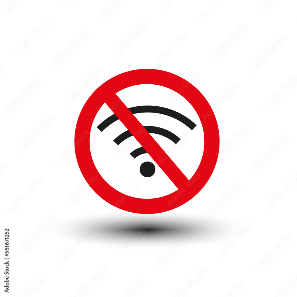 Red wi-fi ban. Internet network concept. Sign forbidden. Vector illustration.