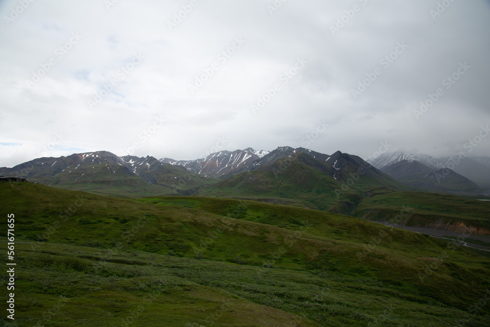 cloudy mountain scene in alaska 
