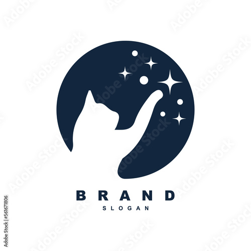 night cat logo design with moon and star vector