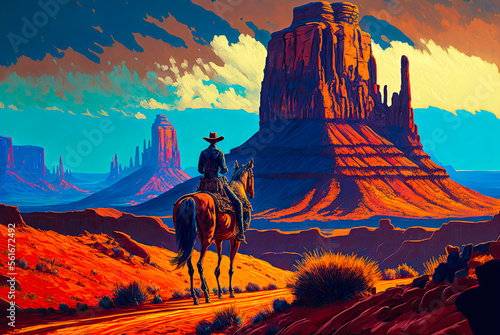 Cowboy in the Old West, buttes. Generative AI © Sunshower Shots