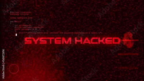 System Hacked Demonstrating Computer Crime Tech Cyber Security Technology 4K Business Animation Sequence In Red