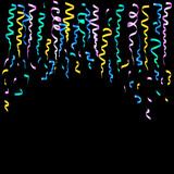 Serpentine black background. Party, birthday background, confetti, festive, surprise. Vector illustration.