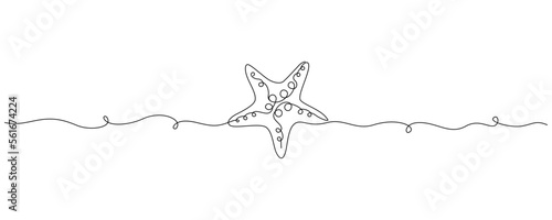 Continuous one line drawing of sea starfish. Star fish symbol and banner of beauty spa and wellness salon in simple linear style. Editable stroke. Doodle Vector illustration