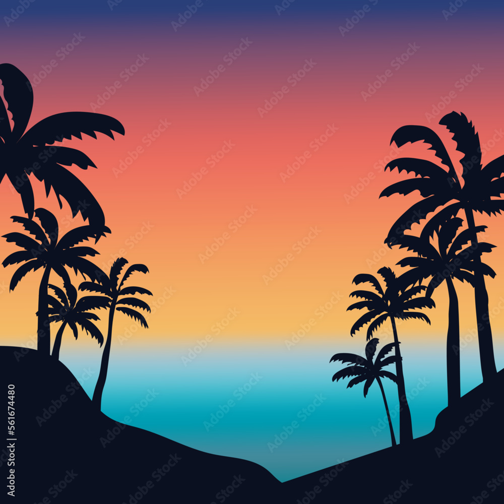 palm trees background silhouette. Floral background. Summer vacation. Vector illustration.