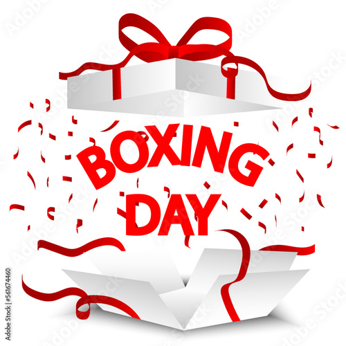 Open boxing day. Open gift. Shopping day. Vector illustration.