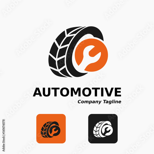 Simple Modern Automotive Tires Wheel Repair Mobile Motor Car Business Service with Letter O and Wrench Icon