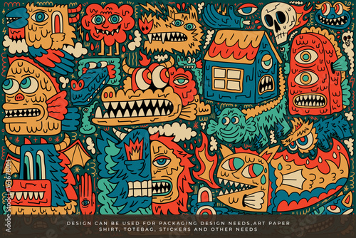 abstract doodle monster vector illustration design