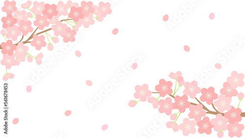 桜と桜の花びらが舞い散る春に使えるイラスト アスペクト比16：9バージョン