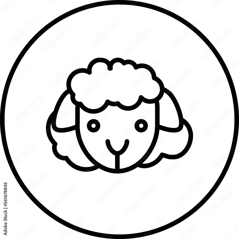 Sheep head black and white line icon vector illustration in a circle, for web use for farm animals Sheep head black and white line icon vector illustration in a circle, for web use for farm animals