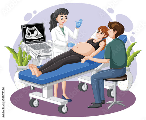 Doctor doing ultrasound scan for pregnant woman