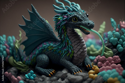 Plasticine dragon. AI generation