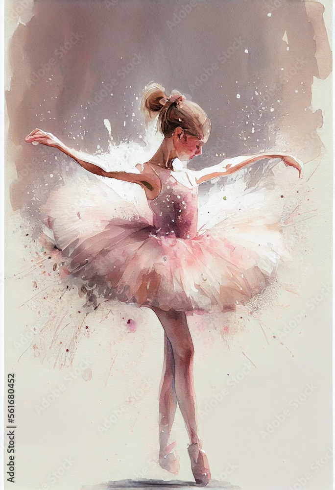 ballerina in a pink tutu in motion splash of color invitation, card, poster watercolor, generative ai - obrazy, fototapety, plakaty 