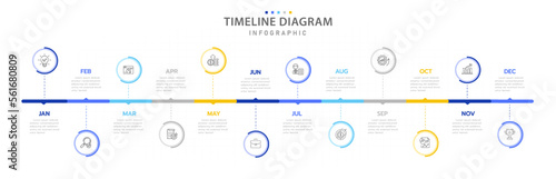 Infographic template for business. 12 Months modern Timeline diagram calendar with circles, presentation vector infographic.