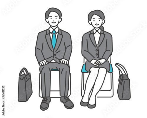 就活の面接に挑む、男女のベクターイラスト素材／就職活動／リクルート