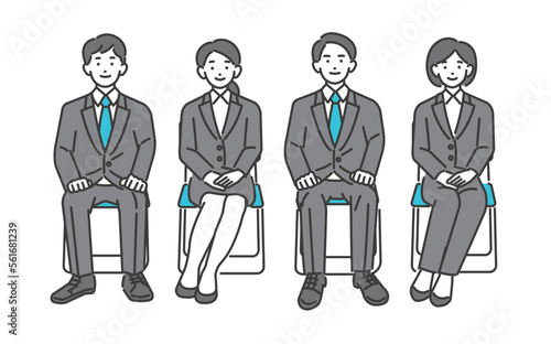 就活の面接に挑む、男女のベクターイラスト素材／就職活動／リクルート
