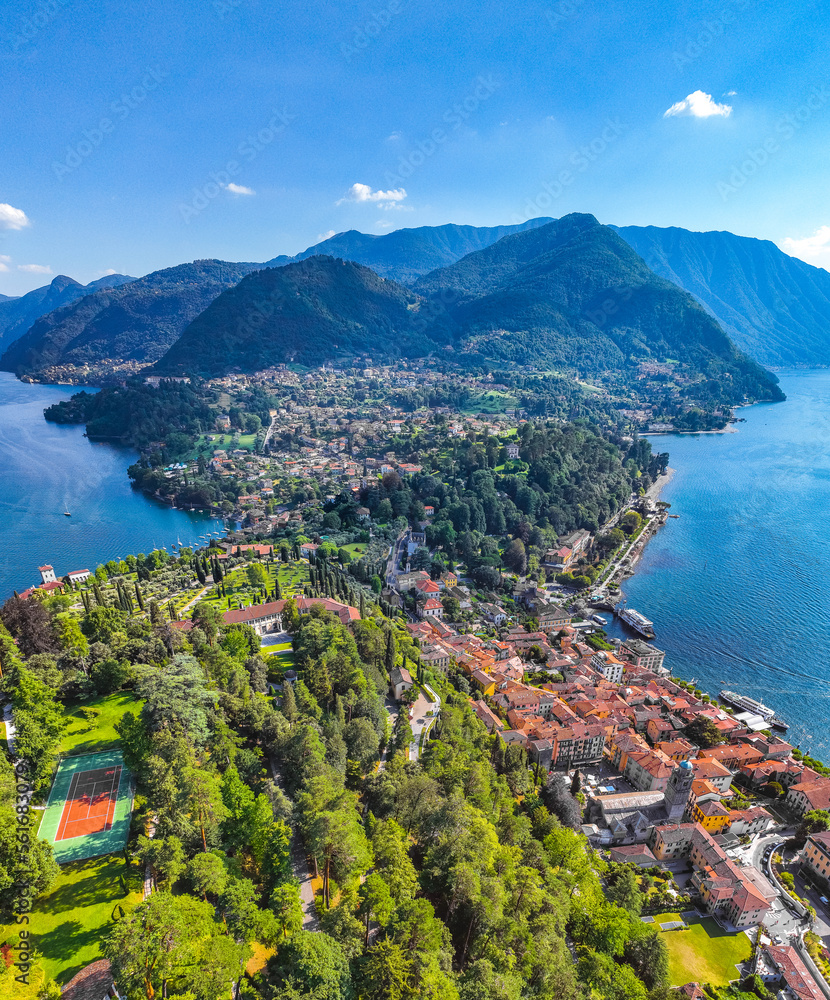 Fototapeta premium Aerial view of Bellagio village in Lake Como, in Italy.