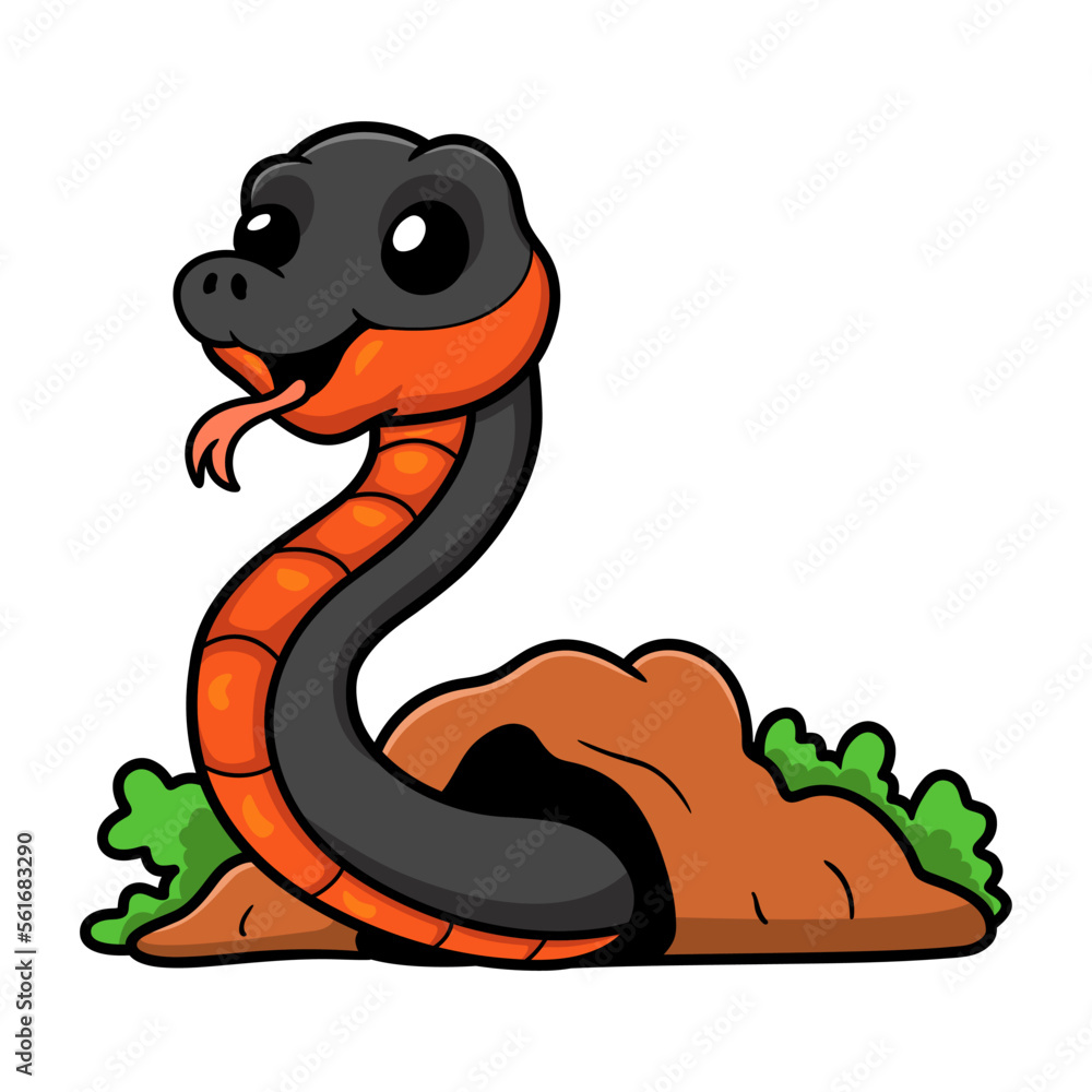 Cute copperbelly water snake cartoon out from hole Cute copperbelly water snake cartoon out from hole