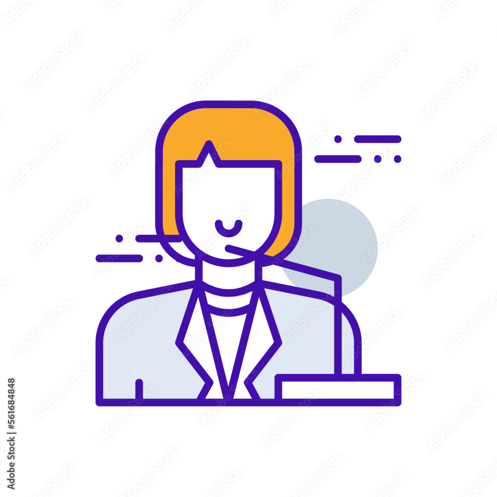 Speech business people icon with purple and orange duotone style. Message, talk, communication, bubble, speak, dialog, discussion. Vector illustration Speech business people icon with purple and orange duotone style. Message, talk, communication, bubble, speak, dialog, discussion. Vector illustration
