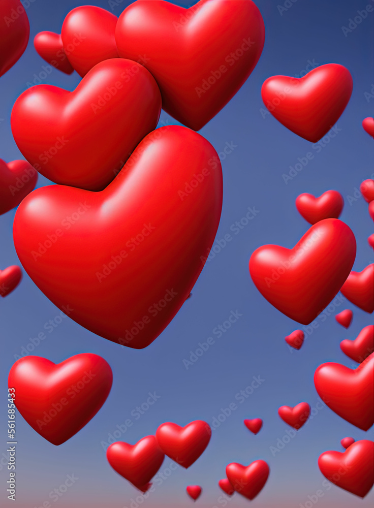 Valentine's Day background with 3d hearts. IA technology