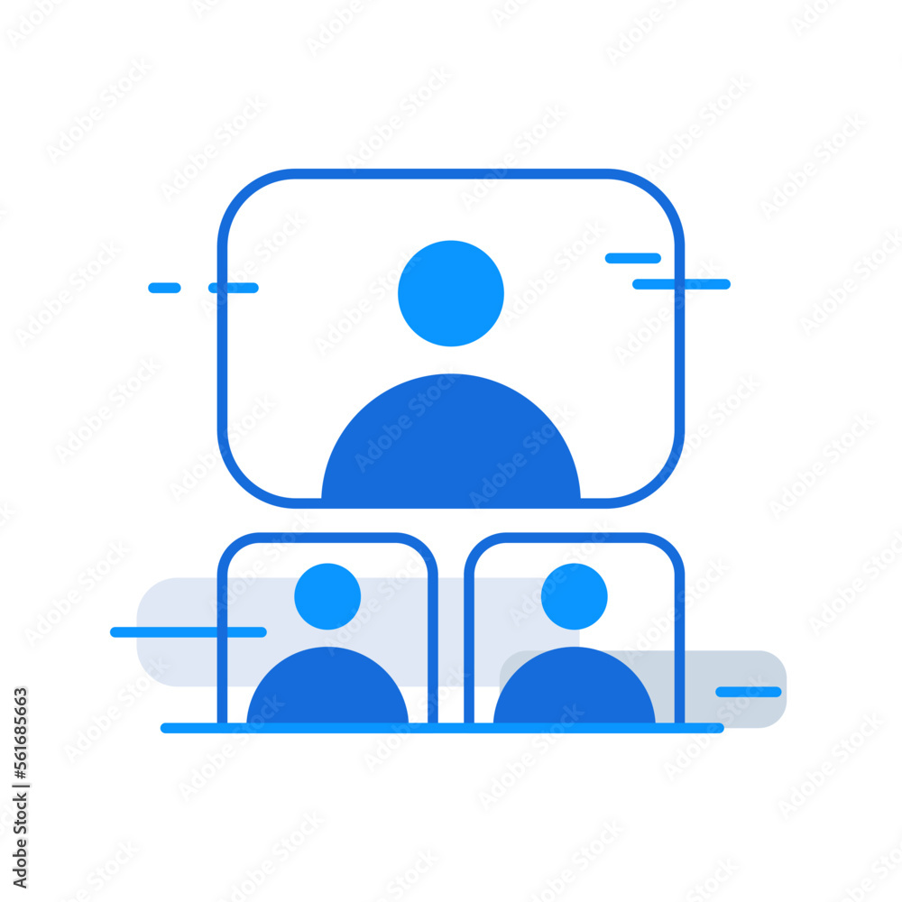 Video conference business people icon with blue outline style. video, conference, chat, internet, webinar, communication, computer. Vector Illustration Video conference business people icon with blue outline style. video, conference, chat, internet, webinar, communication, computer. Vector Illustration