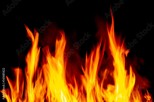 The flames of a fire burn against a black background
