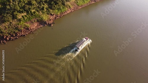 International boat shuttle at Iguazu River South America aerial photo
