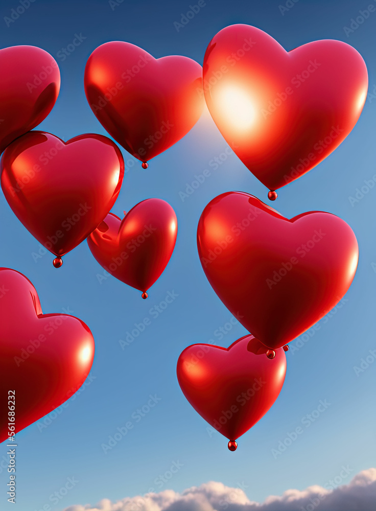 Valentine's Day background with 3d hearts. IA technology