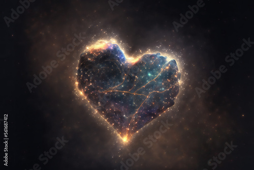 Heart shaped galaxy as a concept of eternal unconditional love. Generative AI