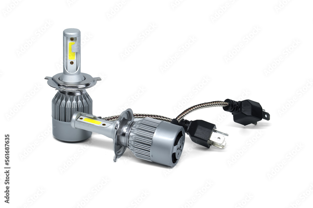 Vehicles H4 LED headlight bulbs isolated on white Vehicles H4 LED headlight bulbs isolated on white