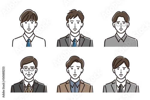 男性　会社員　ビジネスマン　ネガティブな表情　落ち込む　セット