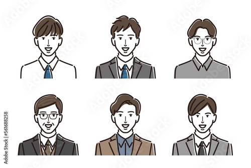 男性　会社員　　ビジネスマン　ポジティブな表情　笑顔　セット