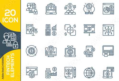 FINTECH ELEMENTS ICON SET DESIGN