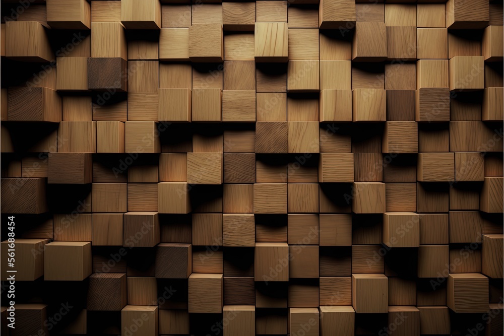 Brown Wooden Square Block 3d Background Texture, Generative AI Brown Wooden Square Block 3d Background Texture, Generative AI