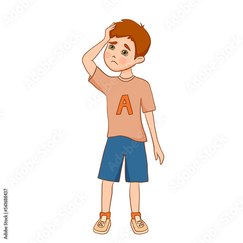 Sad schoolboy. Children problems at school. Boy Standing with Sadness on His Face