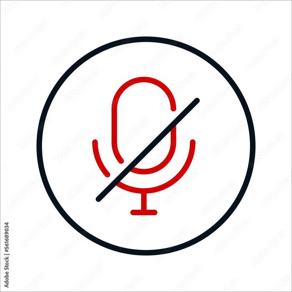 Microphone mute icon isolated vector illustration. Mute sign. Microphone mute icon isolated vector illustration. Mute sign.