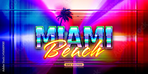 Miami beach editable text effect retro style with vibrant theme concept for trendy flyer, poster and banner template promotion