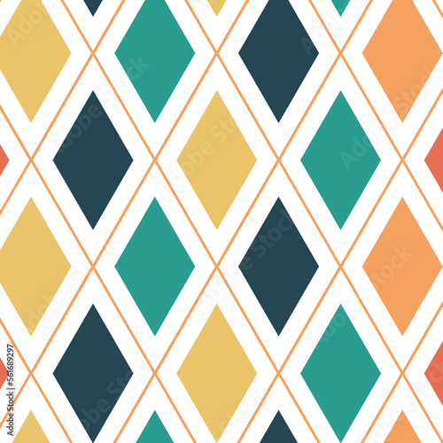 Diamond rhombus tiles seamless pattern, vector geometric background. Abstract lines and elements.