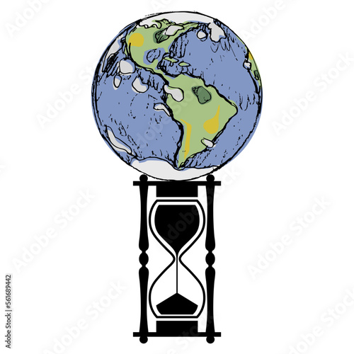 Planet Earth on hourglass. Creative environmental concept. Isolated vector illustration.