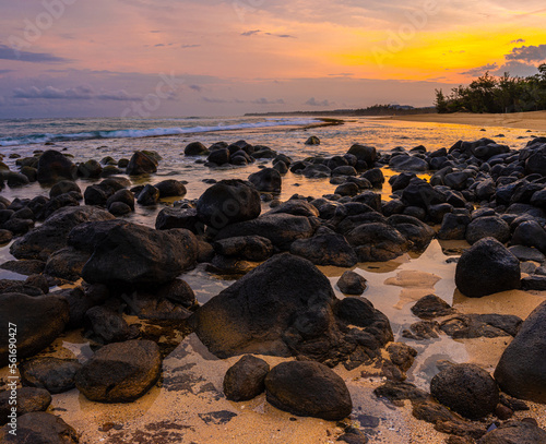 Sunrise on Tide Pool and Lava Rocks at Spreckelsville Beach, Maui, Hawaii, USA