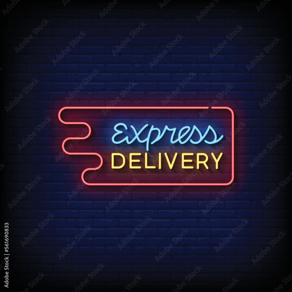 Obraz premium neon sign express delivery with brick wall background vector illustration