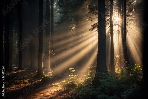 Beautiful bright sunlight throug the Forrest