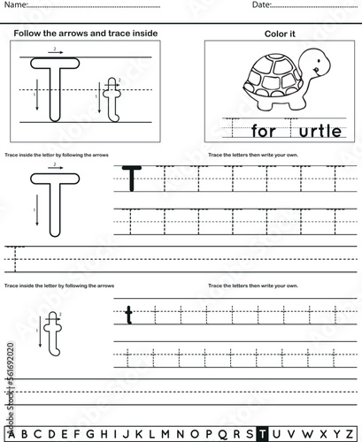 	
Alphabet tracing worksheet with letter and vocabulary T