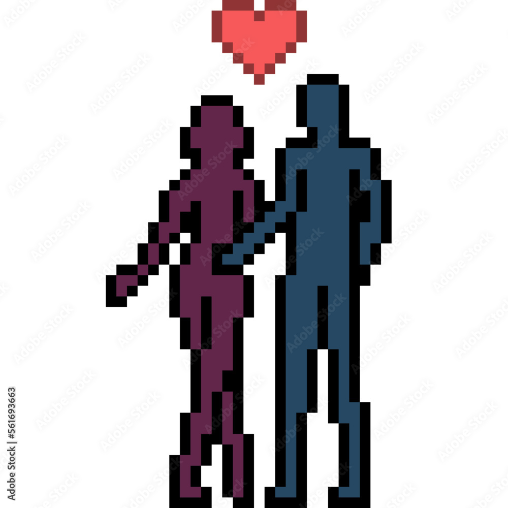pixel art silhouette romance couple